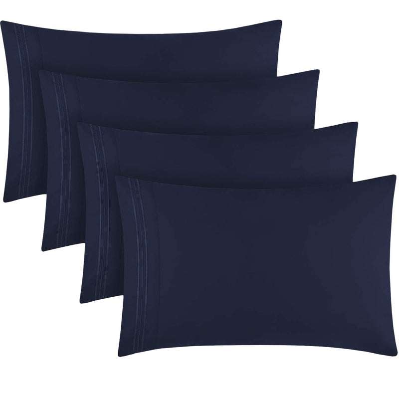 Mellanni Pillow Cases Set - 4 PC Iconic Collection Pillowcases - Luxury, Extra Soft, Cooling Pillow Covers - Wrinkle, Fade, Stain Resistant (Standard/Queen 20" x 30", Navy Blue) - Image 1